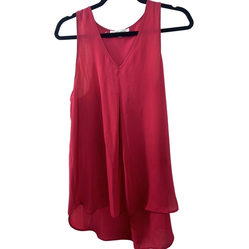 Rose + Olive Womens Small Pink V-Neck Pleated‎ High-Low Sleeveless Blouse Top
